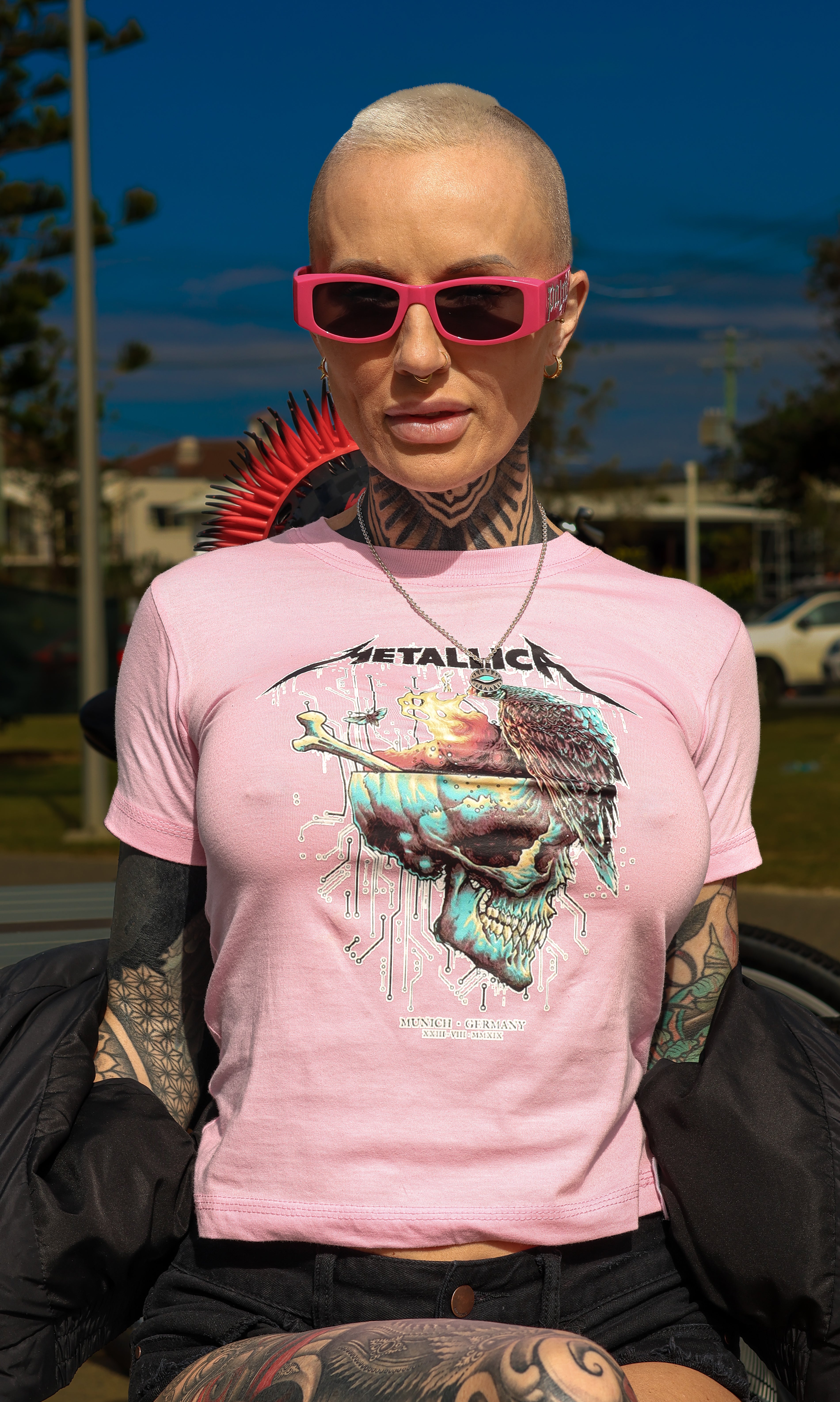 Pink Skull Graphic Baby Tee